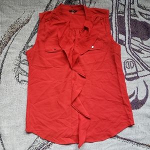 Milano Red Ruffle Sleeveless Blouse Workwear Size M